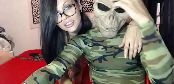  Busty sexy brunette sucks a dick to a dead soldier